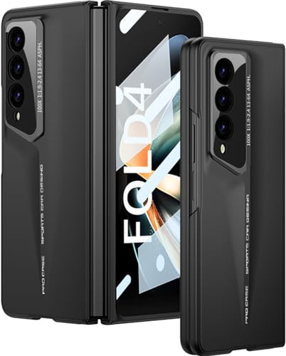 Wibrthz Funda para Samsung Galaxy Z Fold 4 con Protector de Pantalla, Diseño de Superdeportivo de Lujo, PC Dura Ultrafina a Prueba de Golpes Antiarañazos Carcasa para Samsung Z Fold 4(Negro)