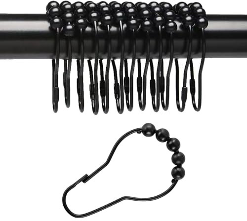 12 Pack Stainless Steel Shower Curtain Hooks Rings - Roller Balls Bath Curtain Rings for Home Decoration, Black
