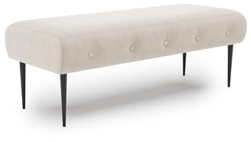 CAVADORE Sitzbank Amba, Trendige Polsterbank 2-sitzig für Küche, Esszimmer oder Wohnküche / Küchenbank passend zum 2-Sitzer Amba / 119 x 52 x 54 / Hochwertiges Flachgewebe: Naturweiß