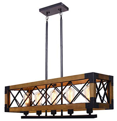 BELECA Lámpara de techo moderna compatible con barra, industrial, V-intage, rectangular, metal, isla de cocina rústica, retro, 5 luces, 80x25 cm (31x10 pulgadas),wall sconce