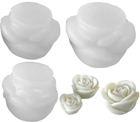 Goldyida 3 moldes de silicona para velas con flores de rosa, molde de silicona 3D, forma de vela, flores, velas, molde de silicona para velas para el día de la madre, día de San Valentín, fiesta de