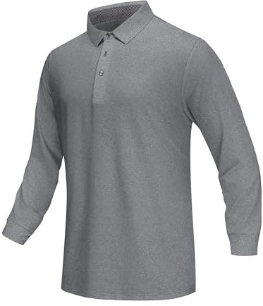 ANGEL CITIZ Polo Shirts for Men Adult Long Sleeve Shirts Quick Dry Hiking Shirts Lightweight Golf Tops Grey M