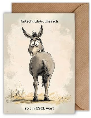 Entschuldigung Karte mit Umschlag - Wiedergutmachung Reuekarte Esel Tier Wortspiel Sorry-Karte Versöhnung (DIN A6)