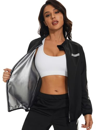 LAZAWG Femme Vêtements de Sudation de Sport Zippés Sauna Minceur Manches Longues Fitness Sport course à pied