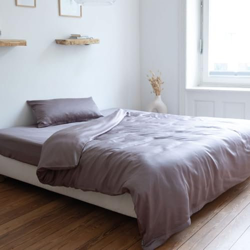 AGA.PIE Bambus Lyocell Bettwäsche-Set 135x200 + 80x40 cm - Braun-Grau, 100% Bio Oeko-Tex 100, für Allergiker, Antibakteriell, Ganzjahres-Bettwäsche, Atmungsaktiv, Geruchshemmend, Besonders sanft