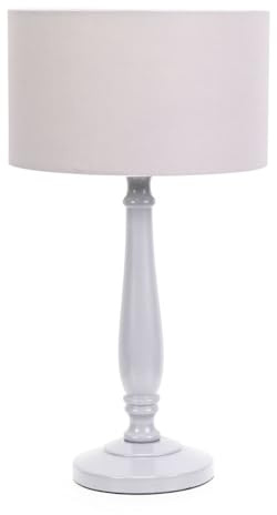 ValueLights | Traditional Grey Wood Candlestick Table Lamp with Grey Fabric Drum Shade for Living Room Bedroom | Table Lamps, Home Décor & Improvement Essential | Included LED Bulb