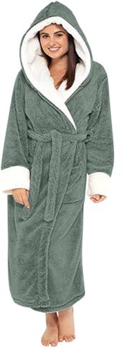 Generico Vestaglia Donna Invernale Calda con Cappuccio, Vestaglia Leggero Personalizzato Accappatoi Pile Bianco Accappatoio da Casa Donna Flanella Invernale, Pigiama per Sauna