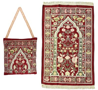 Anlising Muslimischer Gebetsteppich,Islamische Gebetsmatte mit Tragetasche,Teppich Beten Islam,Islamischer Gebetsteppich,Gebet Teppich Matte,Muslimische Ramadan-Teppich,Gebetsteppich Set (Rot)