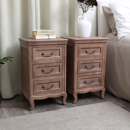 Melody Maison Pair of Solid Wood 3 Drawer Bedside Tables - Hessian Range