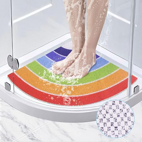 Tapis de douche d'angle antidérapant 60 x 60 cm – Tapis de bain en luffa quadrant, doux texturé et antidérapant avec trous de drainage, séchage rapide et lavable