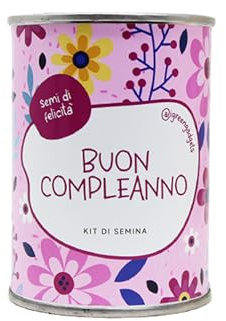 iGreen Fiori in Lattina Augurali - Kit Coltivazione Fiore da Regalare (Buon Compleanno) - Idea Regalo Ecosostenibile - 100% Made in Italy - Lattina in Alluminio con Semi di Fiori di Campo