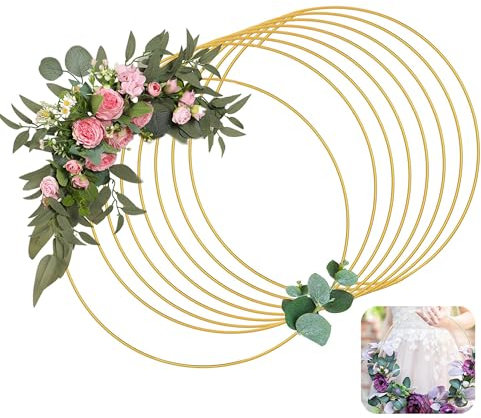 Megcdtr Metallringe zum Basteln, 8 Stück Gold Metallringe, 20CM Türkranz Metallring, Makramee Zubehör Ringe zum Basteln Aufhängen Traumfänger, Makramee Ring für DIY Floral Hoop Hochzeitskranz
