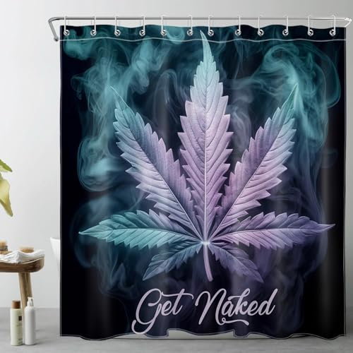 LB Lila Gras Duschvorhang 240x175cm(BxH) Rauchender Nebel Antischimmel Wasserdicht Badezimmer Vorhänge,Botanisches Blatt Zieh Dich aus Extra Breit Polyester Stoff Bad Vorhang mit Haken