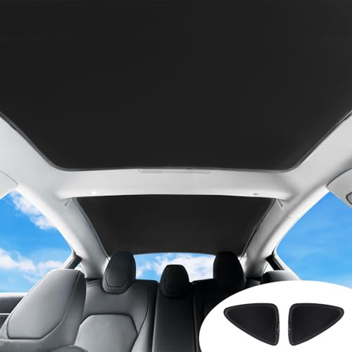Modelo 3 Auto Techo Solar Sombra de Cristal Compatible con Tesla Modelo 3 Highland 2023 2024 2025 Toldo Parasol con Bloqueo De Ayos UV, Sombrilla para Techo Modelo 3 legable Aislar el Calor (Black)