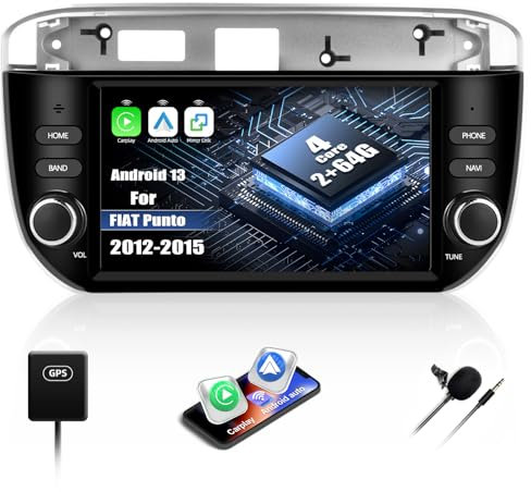 2+64G CAMECHO Android 13 Autoradio con Navigatore per Fiat Punto 2012-2015, Radio doppio DIN con schermo 7 pollici Carplay Android Auto RDS FM Bluetooth WiFi 5G
