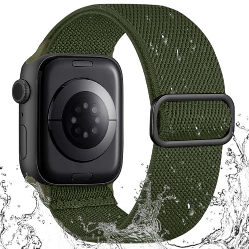 IMIVIO Sport Band Kompatibel mit Apple Watch Armband 42mm 41mm 40mm 38mm Damen Herren, Schmutzabweisend Nylon Elastisch Loop für iWatch Series 10 9 8 7 6 5 4 3 SE Ultra 2 1, Grün