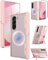 Miimall for Samsung Galaxy Z Fold 6 Case Clear, [Support Wireless Charging] [Front Screen Protector ] [Hinge Protection & Kickstand], Matte Heavy Duty Full Protective Magnetic Cover for Z Fold 6-Pink