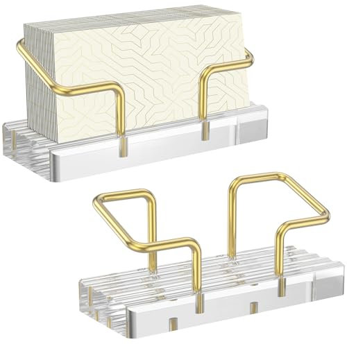 SUPPUIMNT 2 stycken visitkortshållare akryl skrivbord visitkortshållare metall förvaring korthållare med transparent akrylbas för skrivbord utställning hemma kontor