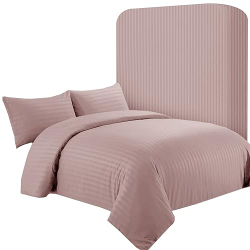 AR Ware King Satin Stripe Duvet Cover Set – 4 Pcs Blush Soft, Hotel-Style Bedding Set with 2 Pillowcases and 1 Fitted Sheet