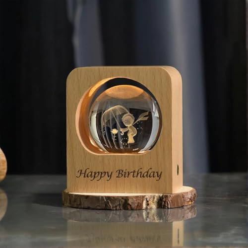 Bola de cristal personalizada con luz nocturna LED para dormitorio, oficina, regalo, boda, pareja, padres, mascotas, fotos, regalos de recuerdo (haya, 6 cm)