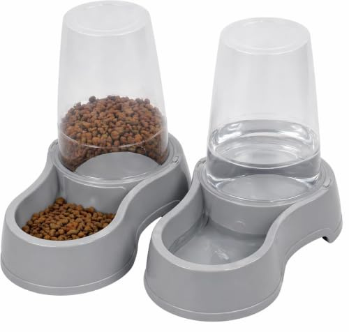DIVCHI Pet Food & Water Dispenser – Pet Feeder, Food & Water Station for Cats & Small Dogs, Transparent Plastic, Portable – Food & Hydration Solution (Grey)