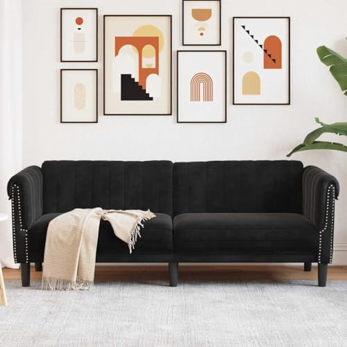 Massbinet Sofa 3-Sitzer Schwarz Samt Moderner Bodencouch für Schlafzimmer, Wohnzimmer