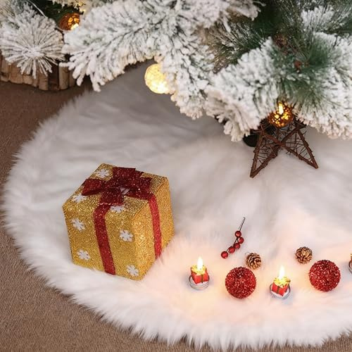 XiXiRan Decke Weihnachtsbaum Rock 90 cm Runde, Schneeflocke weiß Plüsch Weihnachtsbaum Decke, Decke Unterm Tannenbaum, Christbaum Teppich für Weihnachtsbaum Verzierung
