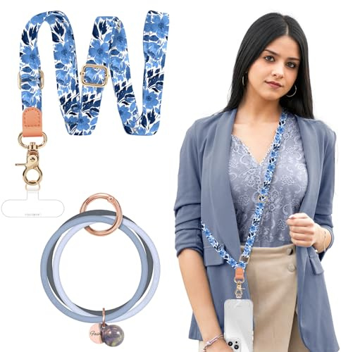 UKON Phone Lanyard, Crossbody Strap and Silicone Wrist Strap for iPhone Adjustable Crossbody Phone Straps 2 x Patch Compatible with Most Smartphones
