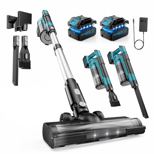 Akku Staubsauger 60000Pa/700W/70Min, 2,0 L Staubsauger Kabellos mit Display, 6-in-1 Vacuum Cleaner, Anti-Tangle-Bürste, Wandladestation, 8-Schicht-Filtration, für Tierhaare/Teppiche/Hartböden/Auto