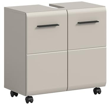 xonox.home – Waschbeckenunterschrank Ice 60x58x30 cm auf Rollen in Kaschmir Melamin und Kaschmir matt – funktionaler Unterschrank für tägliche Ordnung – geradlinig & schnell montiert