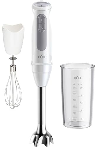 Braun MultiQuick 5 Stabmixer MQ5200WH (1000 Watt) inkl. Mix- und Messbecher mit Braun MQ 40 Hack- und Standmixer-Aufsatz (1,25 Liter) in Weiß