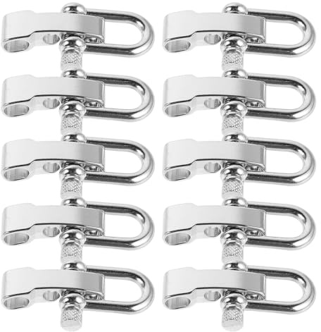 POPETPOP 10pcs Stainless Steel Paracord Bracelet Shackle Buckles Adjustable U-Shaped Bow Anchor Clasps, Sturdy and Lightweight for Camping and Paracord Watch Bands