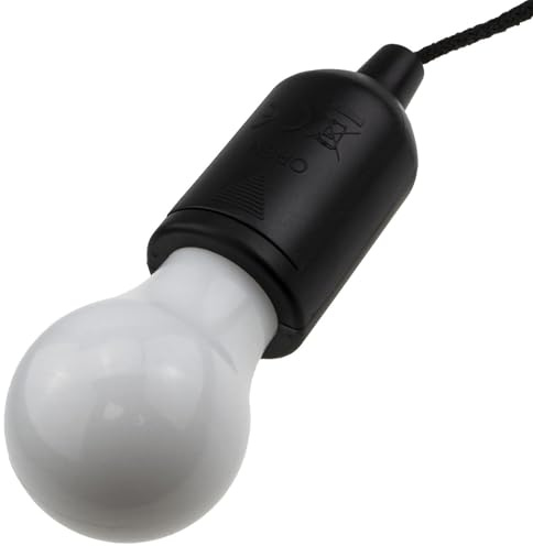kenable Battery Powered LED Light Bulb 50 Lumens Portable Hanging Lamp for Sheds Tents Garages Cupboards with Pull Cord Switch 970mm Adjustable Cord Black
