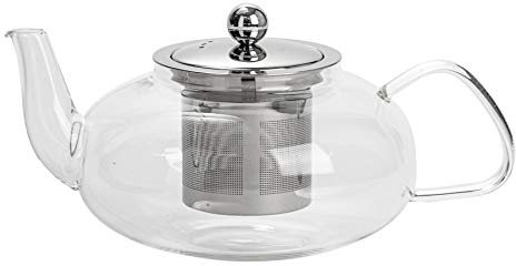 Argon Tableware 800ml Oval Glass Teapot with Infuser - Heat-Resistant Borosilicate Glass with Stainless Steel Removable Infuser for Loose Leaf, Herbal & Green Tea