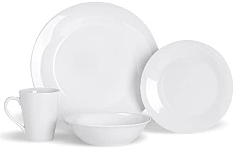 Argon Tableware 16-Piece White Dinner Set - 4-Person Dining Set Kitchen Dinnerware Dinner Plates, Dessert Dish, Coffee Tea Mugs, Pasta Bowls for Starters, Mains, Dessert