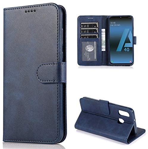 CTIUYA Custodia a portafoglio per Samsung Galaxy A40, in pelle, con chiusura magnetica, per Samsung Galaxy A40, blu scuro
