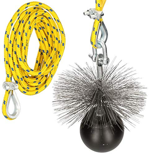 KOTARBAU Set Di Scopa per Camino in Acciaio a Molla, Peso Della Fune, Asta Flessibile Di Fuliggine, Spazzola per la Pulizia Del Camino (200 mm, Lunghezza Della Corda - 5 m)