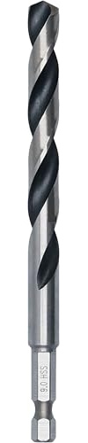 Bosch 1x Metal HSS Spiralbohrer, 9 x 81 x 125 mm, HEX 1/4“ Schaft | für Stahl, Nichteisenmetalle, Ø 9,00 mm, Professional Zubehör Bohrmaschine/Schrauber