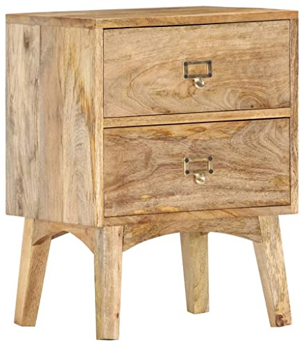 vidaXL Mangoholz Massiv Nachttisch mit 2 Schubladen Nachtschrank Nachtkonsole Nachtkommode Schlafzimmer Kommode Schrank 40x35x55cm