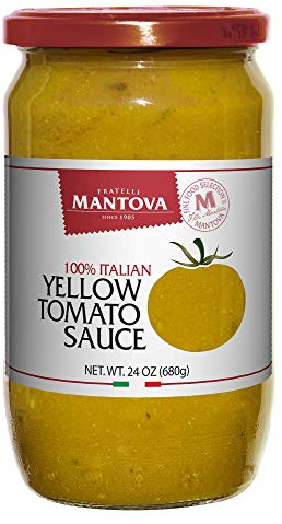 Mantova Yellow Tomato Sauce, 24 oz. (Pack of 2), Product of Italy, Yellow Tomatoes, Sweet Pulp, Low Acidity and Few Seeds, No Added Sugar, Artificial Flavoring, Coloring or Preservatives, Gluten-Free