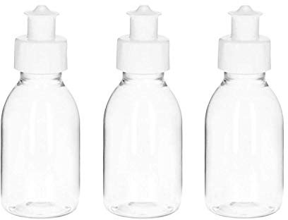 Venton Juego de 3 botellas de plástico vacías para rellenar, 100 ml, botellas de plástico transparentes con tapa push-pull, recipiente de viaje, botellas de relleno, pequeños frascos vacíos de 100 ml
