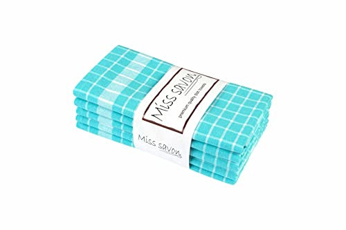 Miss Savon Geschirrtücher Türkis - 5 er Set Geschirrhandtücher Baumwolle Premium Küchenhandtücher Küchentücher Vintage & Deko Handtücher für die Küche Kariert (Türkis)
