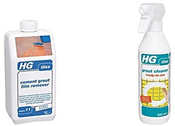 HG 101100106 Grout Film 1L Removes Cement Residue Non-Porous Ceramic Tiles and Flagstones, White, 1 LTR & 591050106 Ready-to-use 500 ml Removes Stubborn Dirt from Grout Between Wall and Floor Tiles