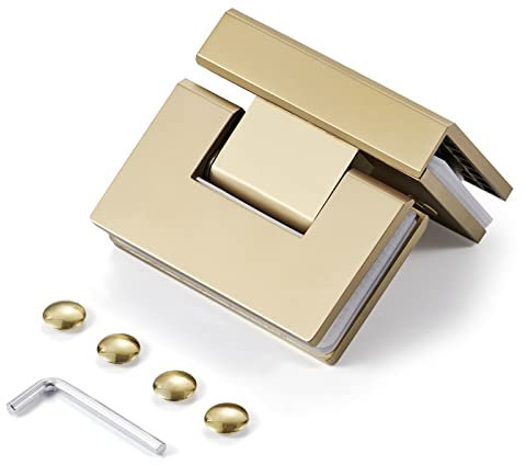 Rahmenloses glasduschtürscharnier/badezimmer-Glashalterung,5 mm massiv 304 Edelstahl,nahtlos gegossen,für 8-12 mm Glas geeignet, Gold,90 Grad Glas-auf-Glas-Montage (1 Stk)