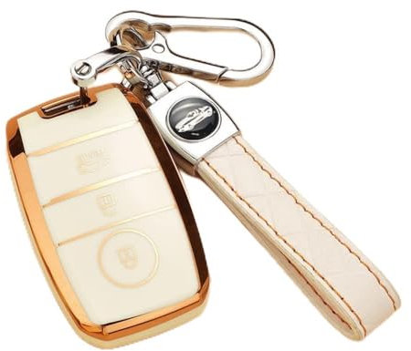 HIBEYO Schlüssel Hülle passt für KIA Schutzhülle Autoschlüssel Hülle Abdeckung Cover TPU CEED Sorento Sportage Rio Soul Vigato Venga Schlüsselanhänger Schlüsselbund Schlüsseletui-Weiß