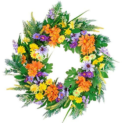 TianBao Artificial Door Wreath Outdoor,Four Seasons Wreaths Ornaments for Home Wall Party,Wreaths With Green Leaf For Front Door End of Summer Festival Celebration Decor, 50cm
