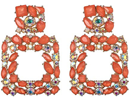 EVER FAITH pendientes de diamantes de imitación de declaración geométrica de cristal austriaco naranja