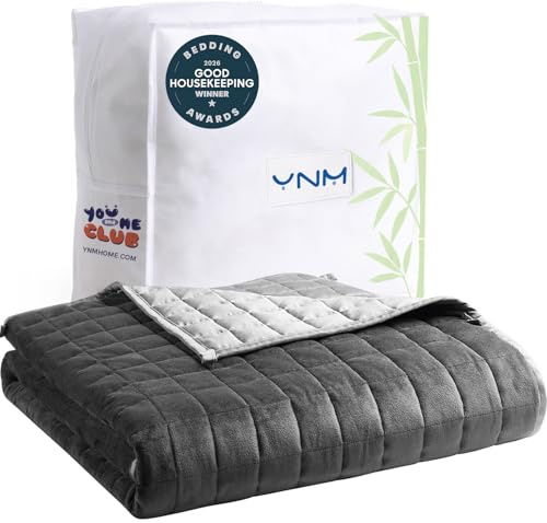 YnM Exclusive Weighted Blanket, Cooling Bamboo & Cozy Velvet Dual-Sided, Smallest Compartments with Glass Beads, Ideal for One Person of 190lbs on Queen/King Bed (60x80 Inches, 20 Pounds, Light Grey)