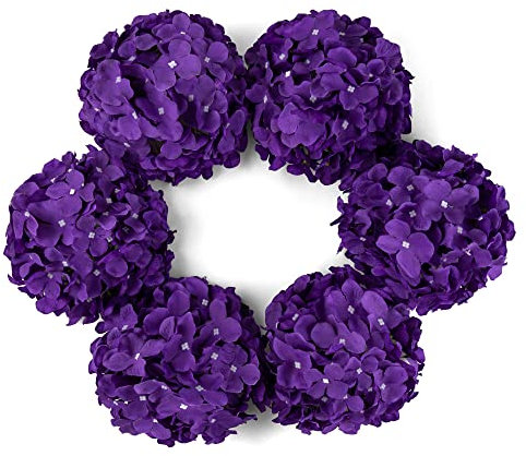 DuHouse Lot de 6 Grandes têtes de Fleurs d'hortensia artificielles en Soie avec tiges au Toucher réaliste pour Mariage, Maison, fête, Jardin, Centre de Table (Violet)
