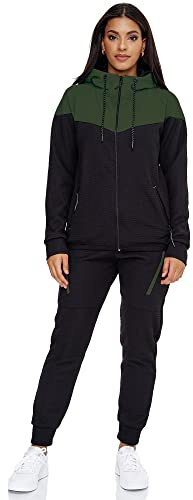 Violento Damen Jogginganzug 0984 | cooler Fitness-Anzug aus Baumwolle | Trainings-Jacke mit Reißverschluss und Kapuze | Sport-Anzug mit Gummizugbündchen | S-3XL